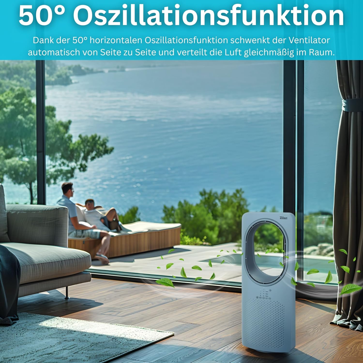 Detalle de Zilan Turmventilator mit Fernbedienung – kompakt, leise und effizient