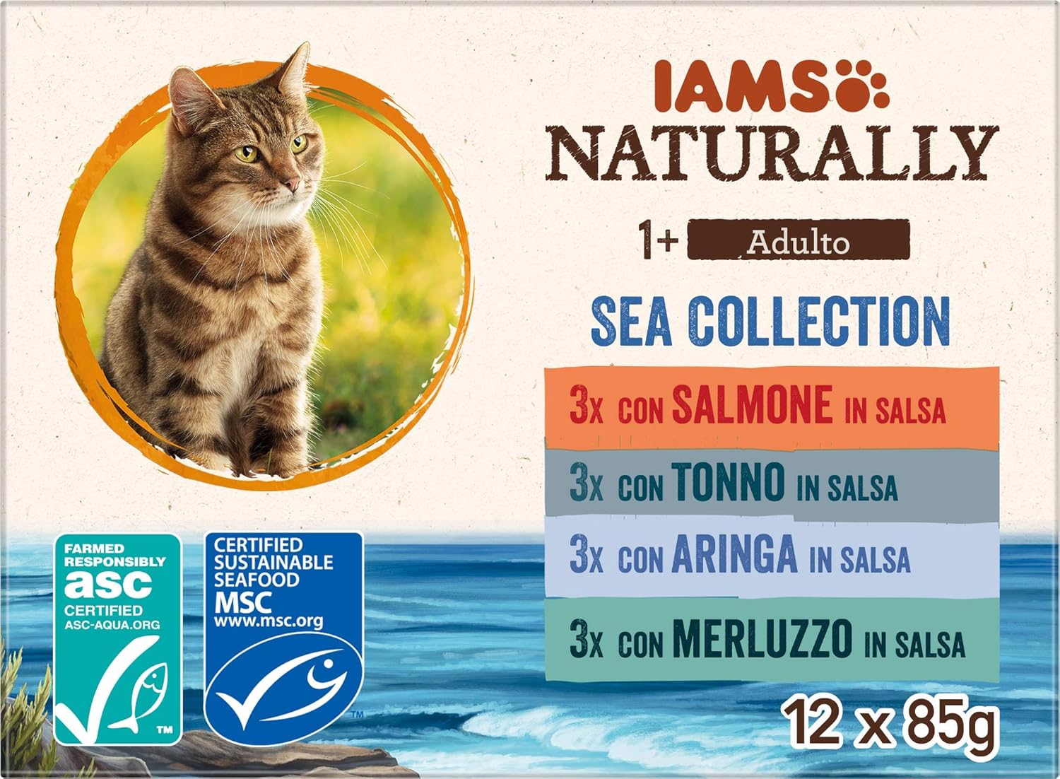 Detalle de IAMS Naturally Cibo Umido per Gatti in Salsa Sea Collection – 12x85 g, con pesce per gatti adulti