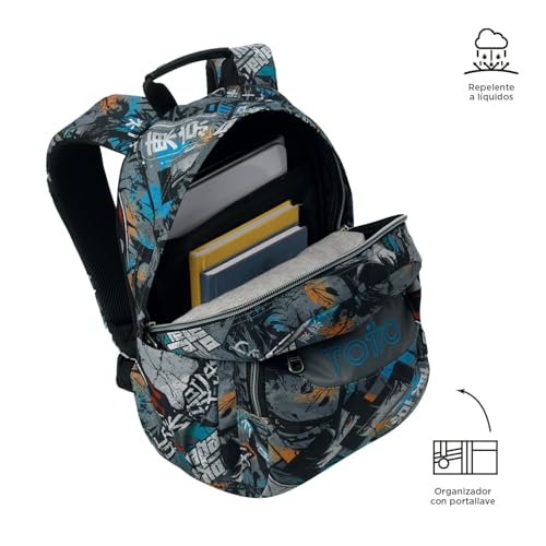 Detalle 1 de TOTTO Mochila Escolar Gommas (Mediana, 15 L) – Espalda ergonómica, bolsillo para PC 14" y botellas