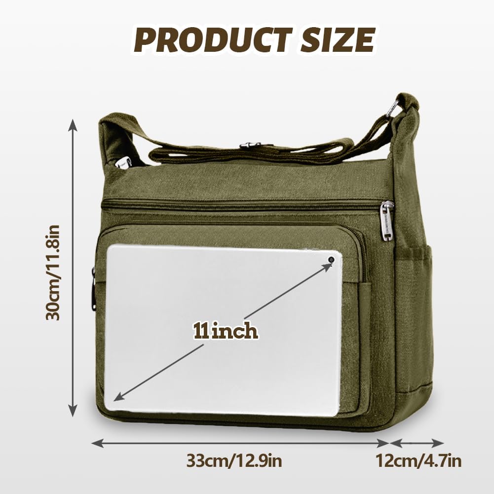 Thumbnail 1 de Aucuu Sac à Bandoulière en Toile Vintage – Messager, 33×30×12 cm, bandoulière réglable