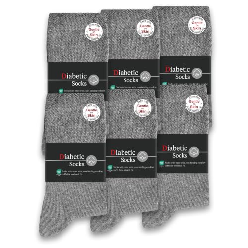 Detalle de SockWaddles Diabetic Socks for Men & Women | 6 Pairs, Soft Top, Seamless Toe, Loose Fit (Grey, UK 3-5)