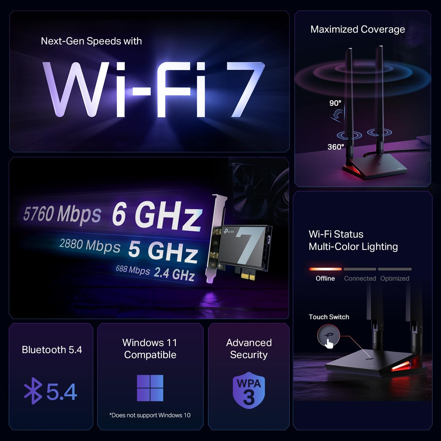 Thumbnail 1 de TP-Link BE9300 WiFi 7 PCIe Card, Bluetooth 5.4 🖥️