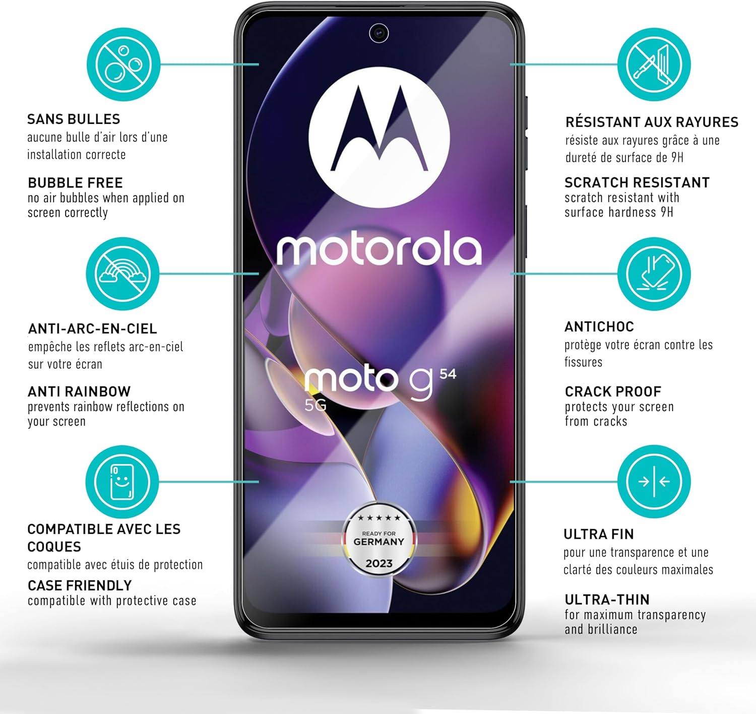 Detalle 2 de smartect Verre Trempé 9H (3 pièces) Clear pour Motorola Moto G54 5G