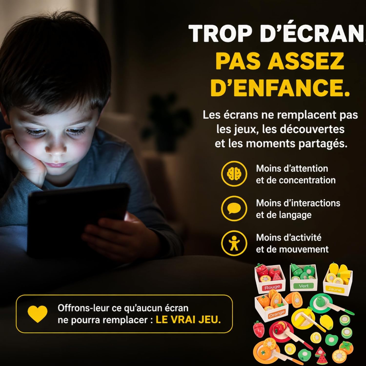 Detalle de Feetique Jeu Montessori en bois fruits à découper (2 à 7 ans) – Dinette enfant avec 24 pièces pour apprendre les couleurs