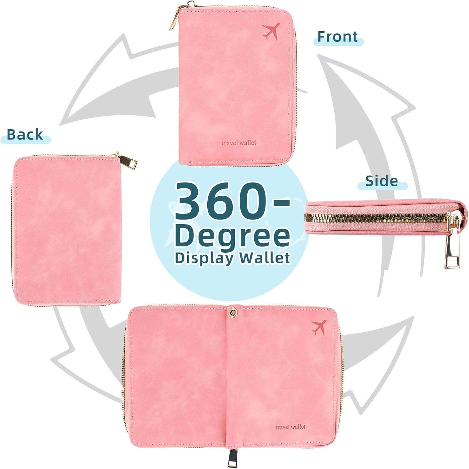 Thumbnail 5 de Zidoley Passport Holder Travel Wallet RFID Blocking in Pink