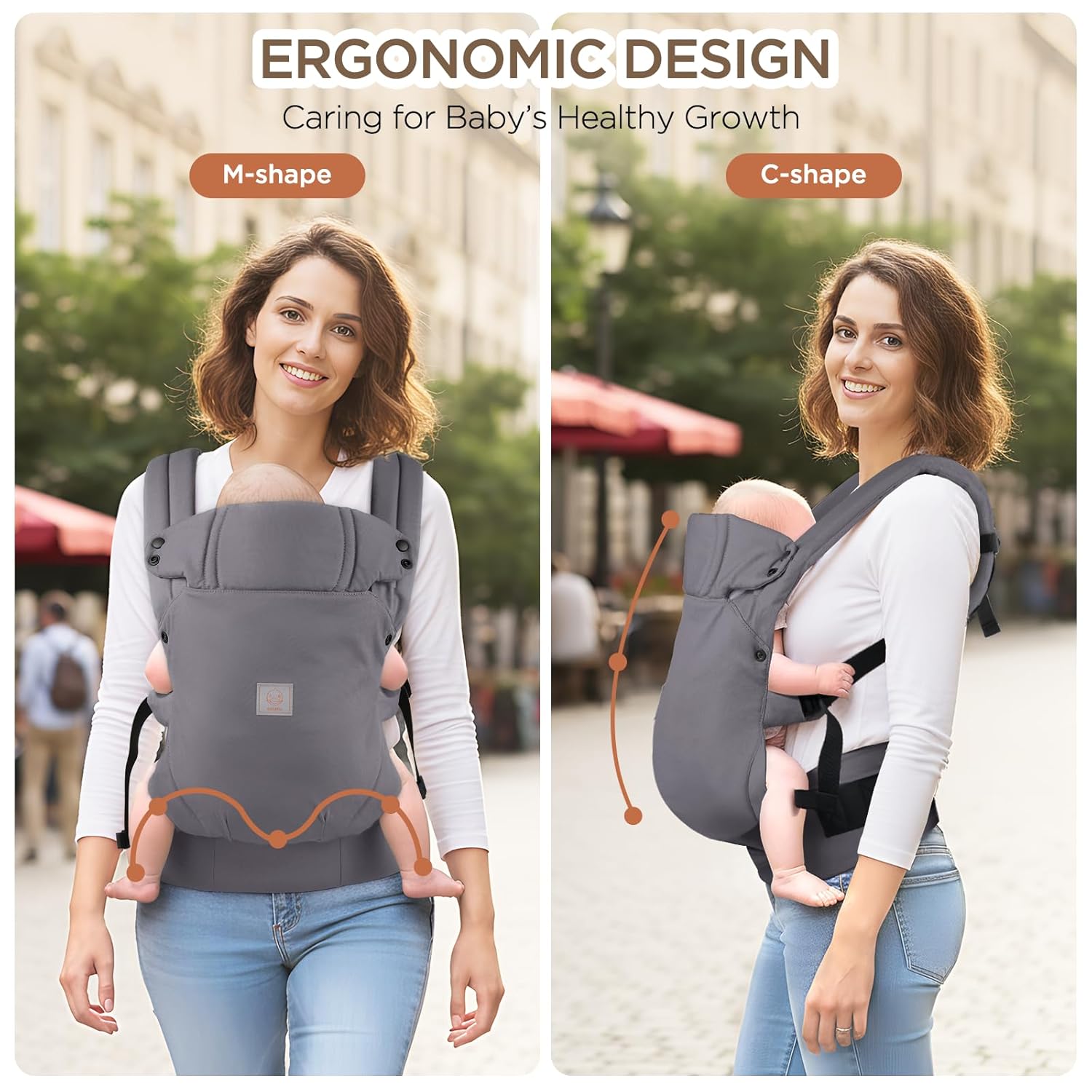 Thumbnail 1 de GAGAKU Babytrage – Ergonomische Tragehilfe für 3,2–15 kg, Gesicht-in-Gesicht, Front- und Rückentrage, Grau