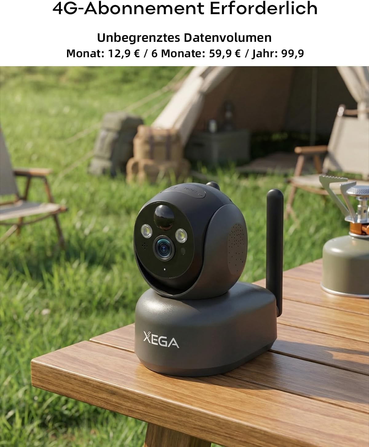 Detalle de Xega 4G LTE Innenkamera mit Akku und SIM – 2K PTZ, Nachtvision, AI PIR, TF/Cloud Speicher, IP65