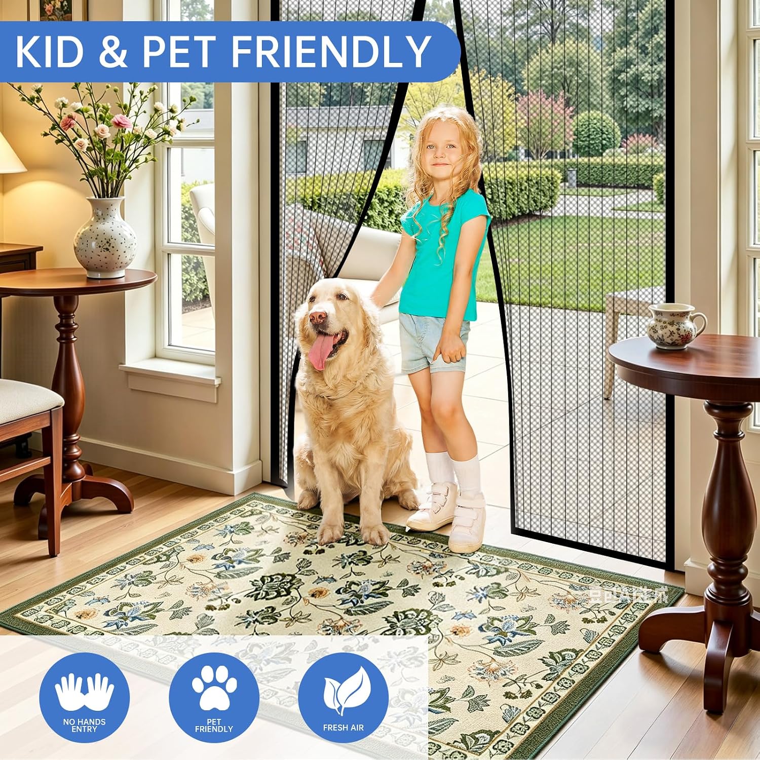 Detalle 2 de QNLONG 345-024-271 Magnetic Screen Door for 36 x 80 in Doorways, Black