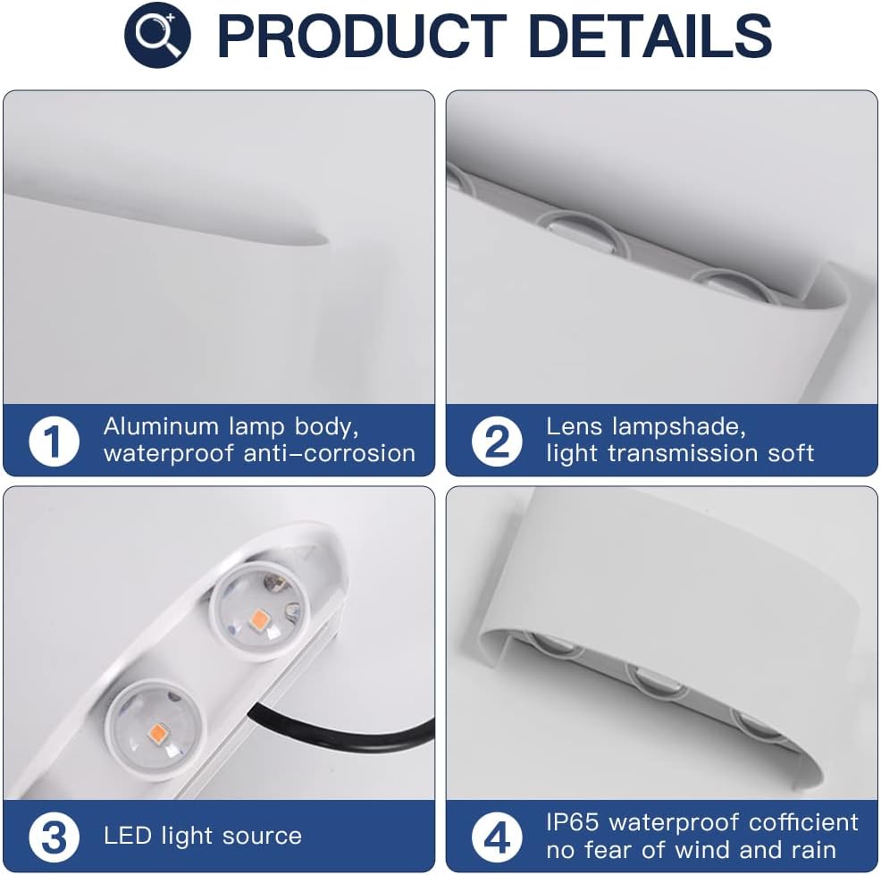 Thumbnail 5 de FUPE 2er-Set Wandlampe Außen/Innen LED Up&Downlight, 12W, 1200lm, IP65, Aluminium, 4500K (weiß)