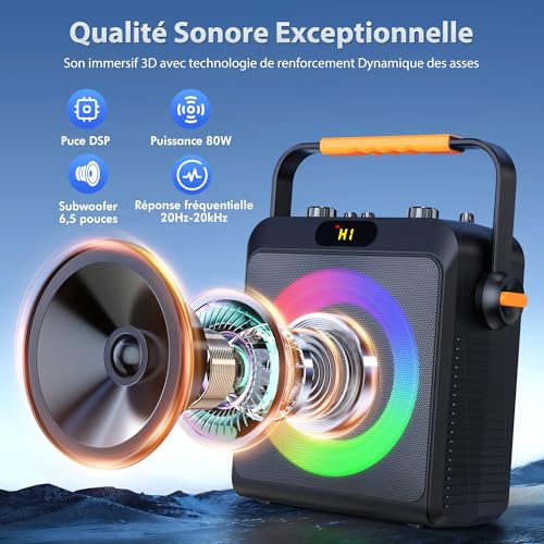 Detalle de JYX T19-T Karaoké sans Fil : 2 micros, 80 W, EQ IA et Bluetooth 5.3