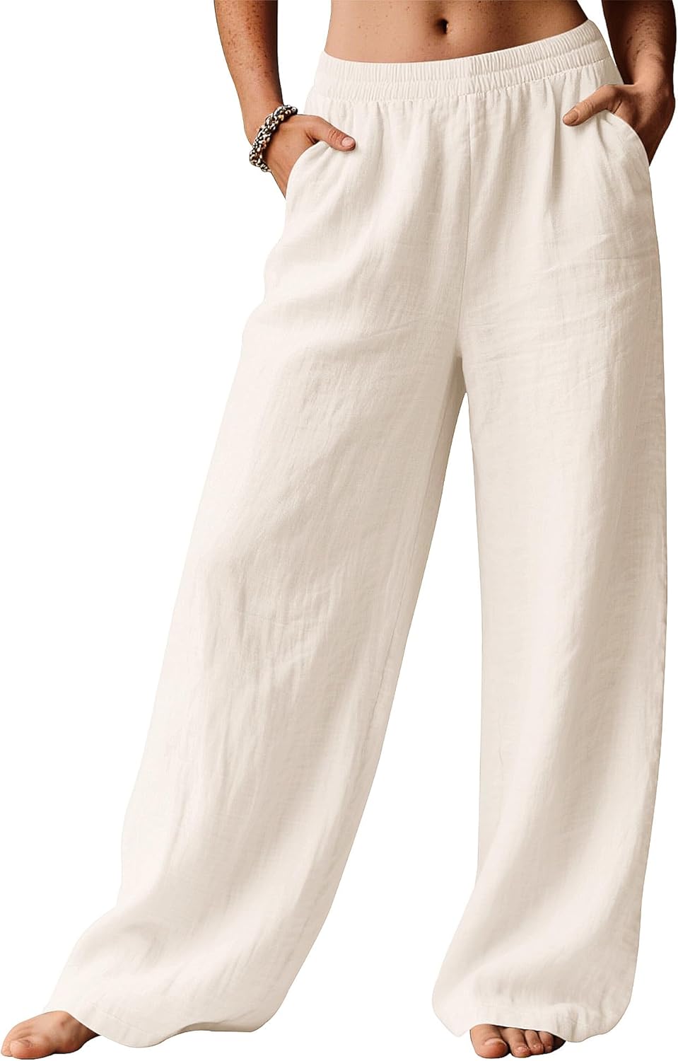 Thumbnail 1 de Rapbin Leinenhose Damen – leichte Sommerhose mit Palazzo-Silhouette, Taschen und elastischem Bund