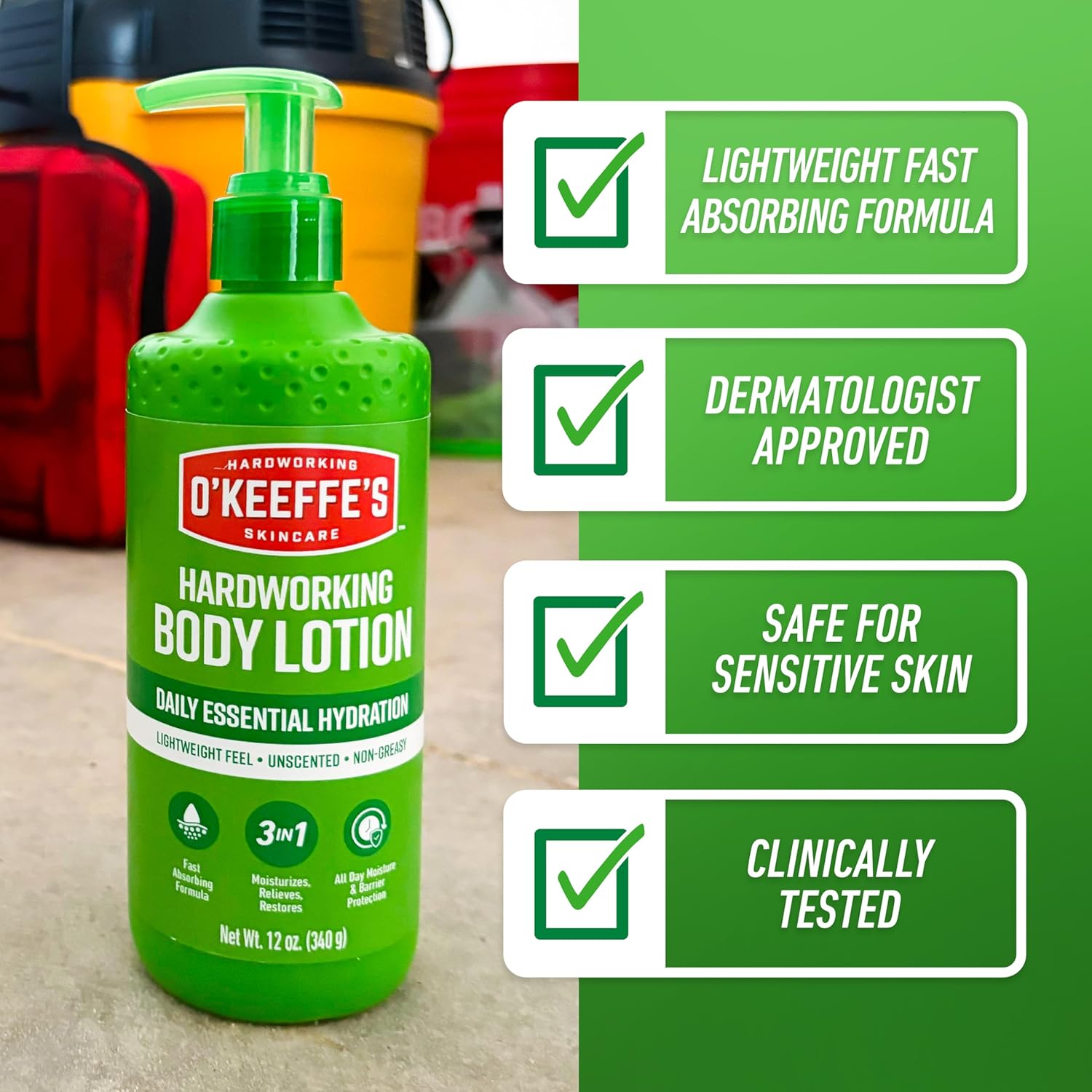 Detalle de O’Keeffe’s Hardworking Body Lotion: Daily Hydration for Dry Skin, 12 oz Pump