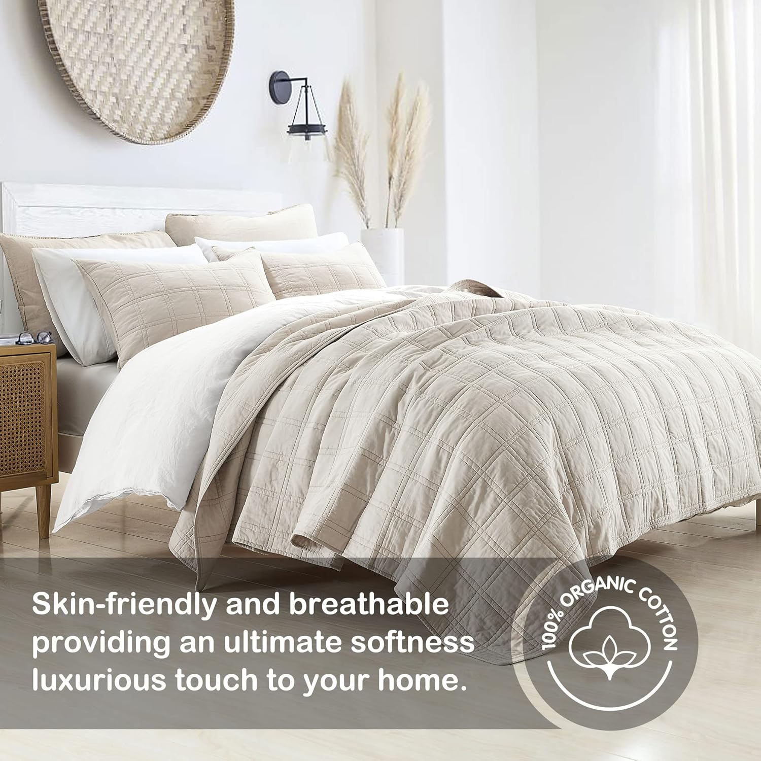 Detalle de 100% Cotton Quilt Twin 2-Piece Set, Beige