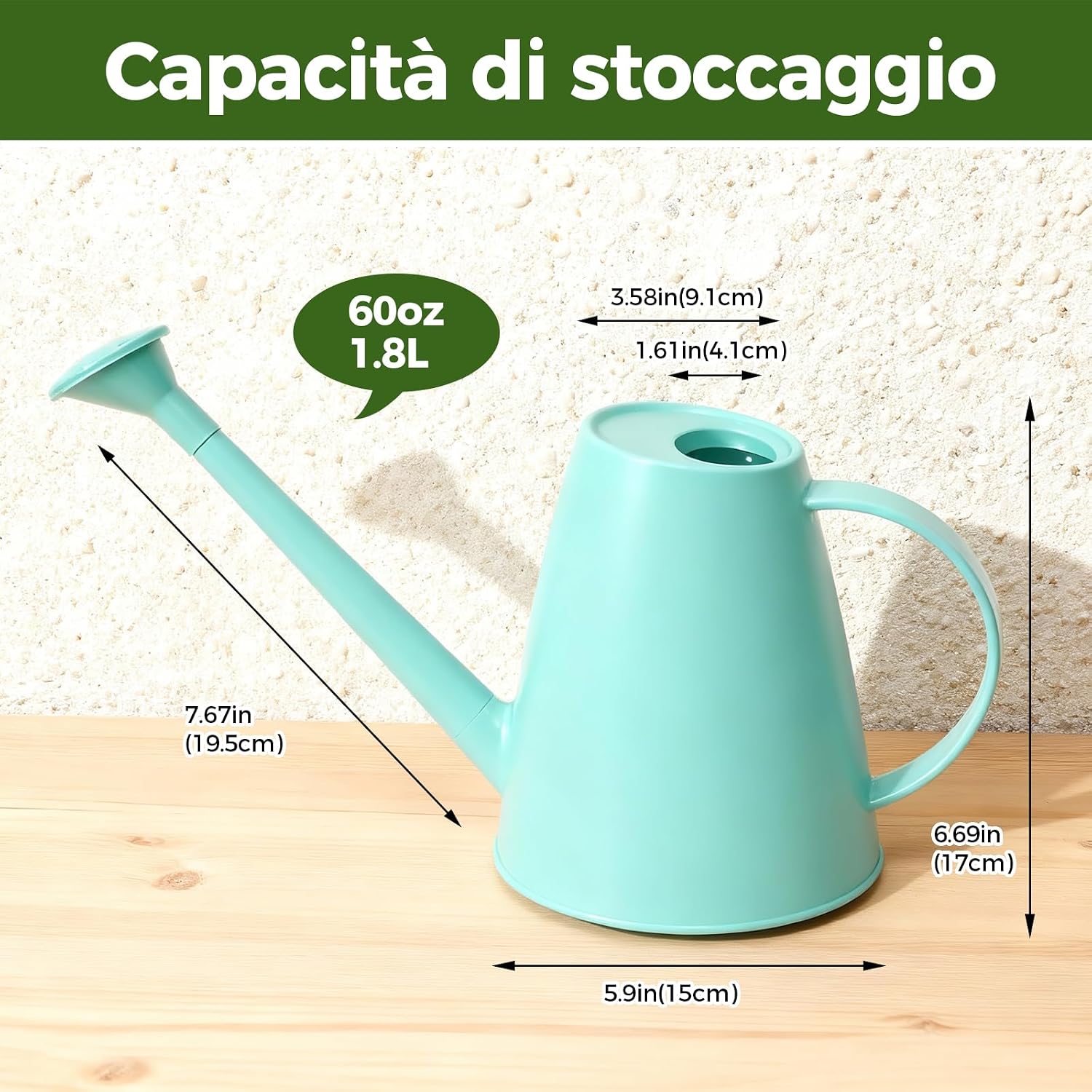 Detalle de Bamworld Annaffiatoio per Piante da Interno con Beccuccio Lungo 1,8 L – 3 colori, design ergonomico