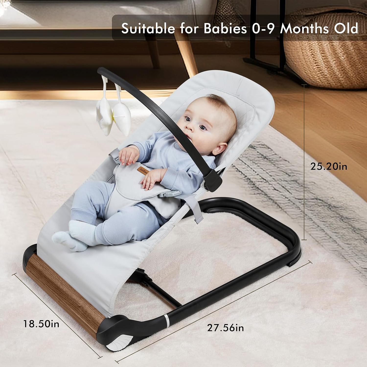 Detalle de TotRun Baby Bouncer Chair, Light Grey with Adjustable Recline and Harness