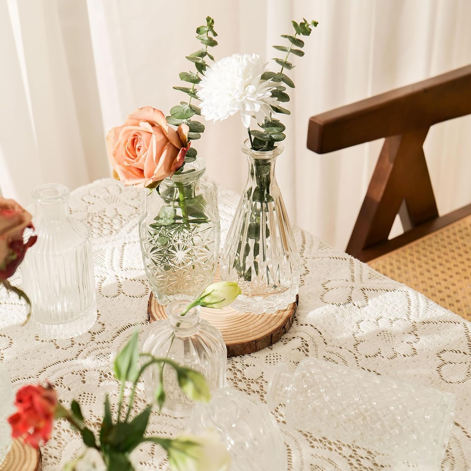 Detalle de Sawoake 12pcs Mini Bud Vases Set — Vintage Clear Glass Centerpieces for Weddings and Events