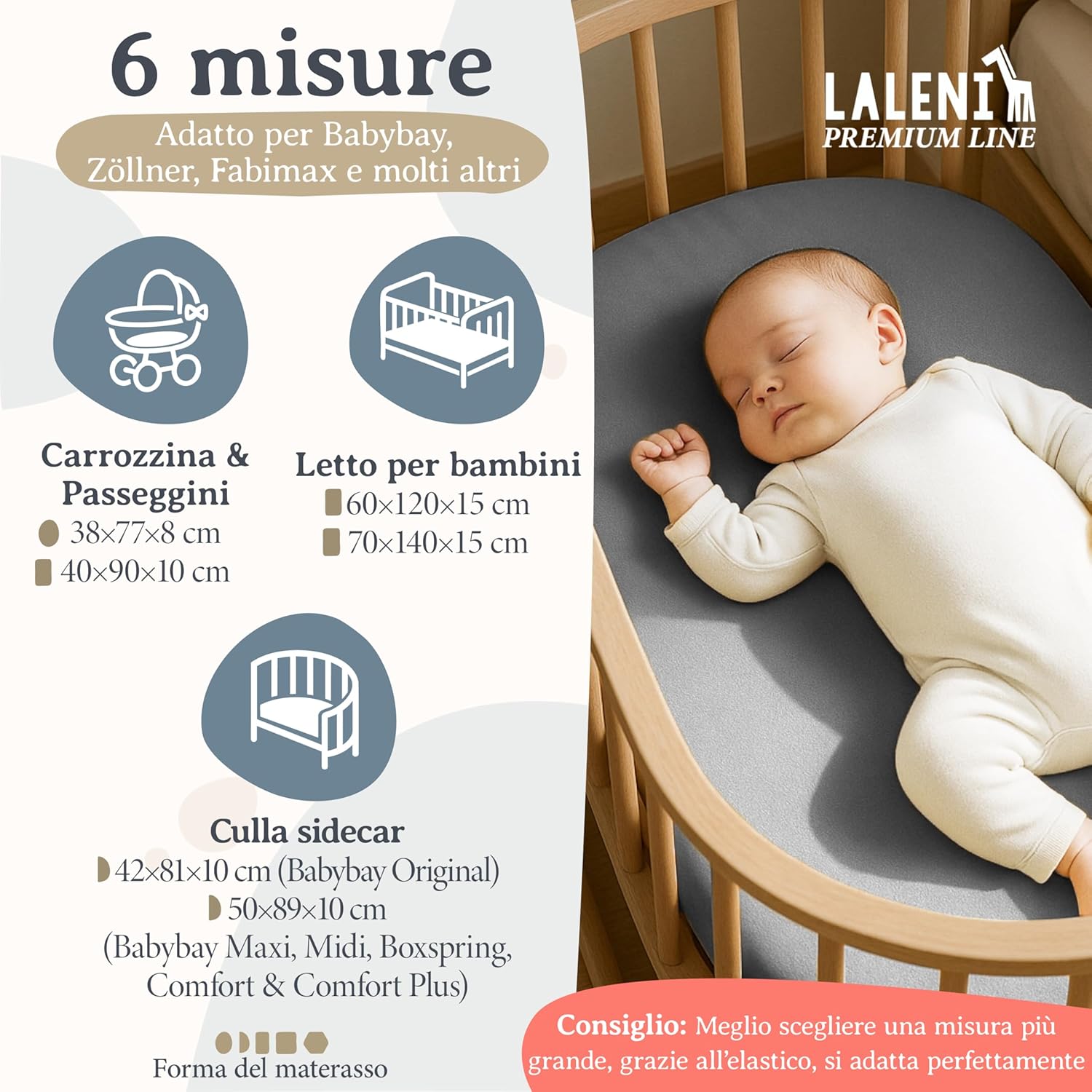 Thumbnail 1 de Laleni lenzuola per culla con angoli 38x77 cm in cotone OEKO‑TEX grigio (2 pz)