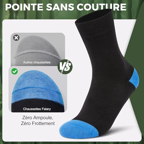 Detalle de FALARY Homme Chaussettes Bambou Anti-Transpiration et Anti-Odeur – Lot 6 (43-46) Multicolore, sans couture
