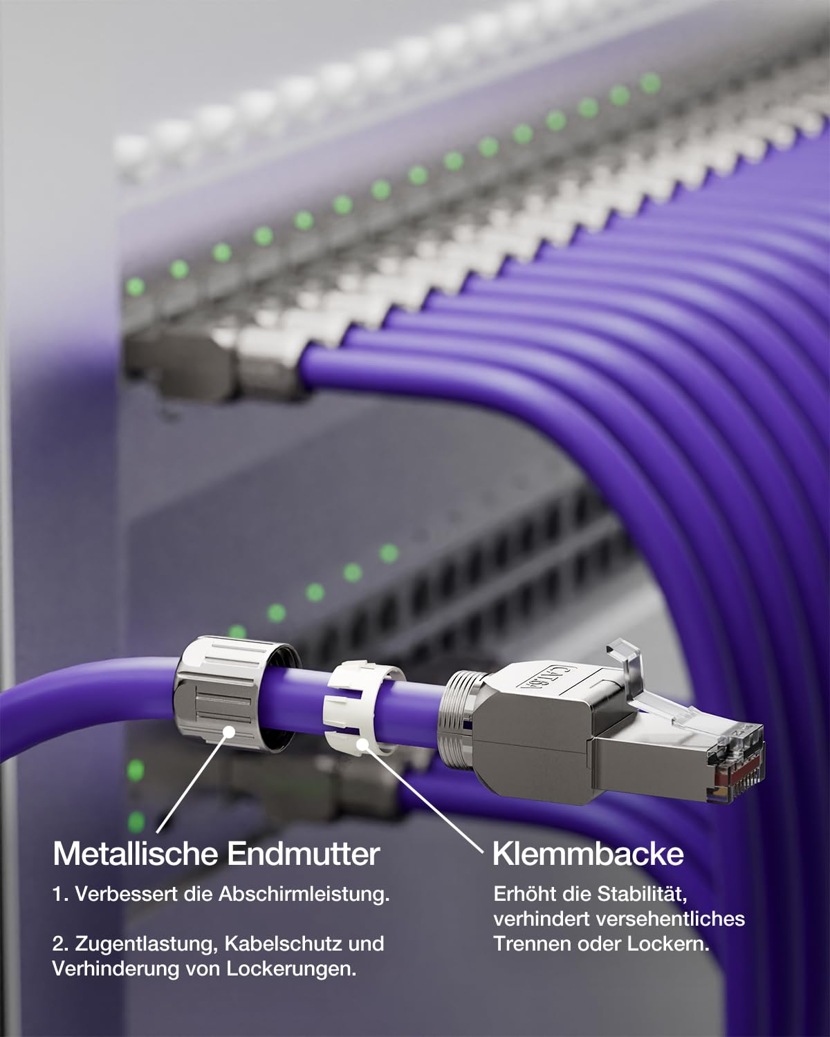 Detalle de VCELINK CAT6A RJ45-Stecker, werkzeuglos, geschirmt – 12 Stück