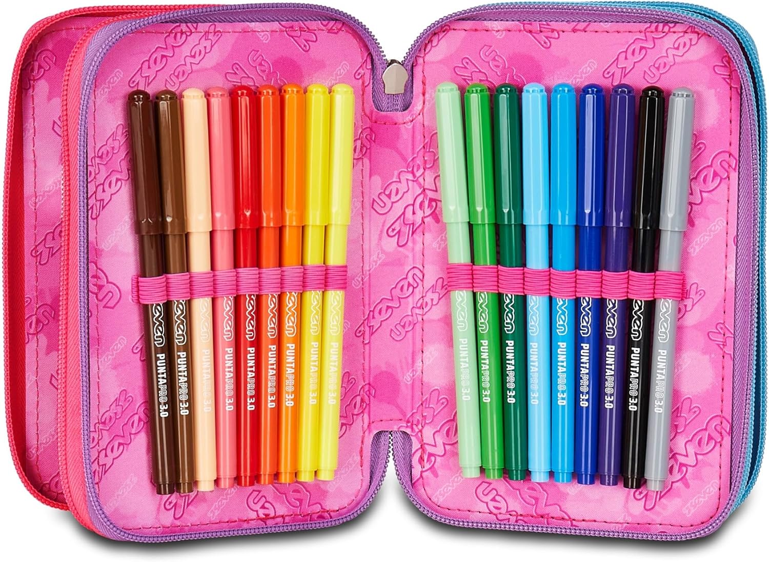 Thumbnail 3 de Seven Sprint Paint Girl – Trousse Porte-Stylo triple compartiments avec 45 pièces (Fuchsia/Bleu clair) pour l'école primaire