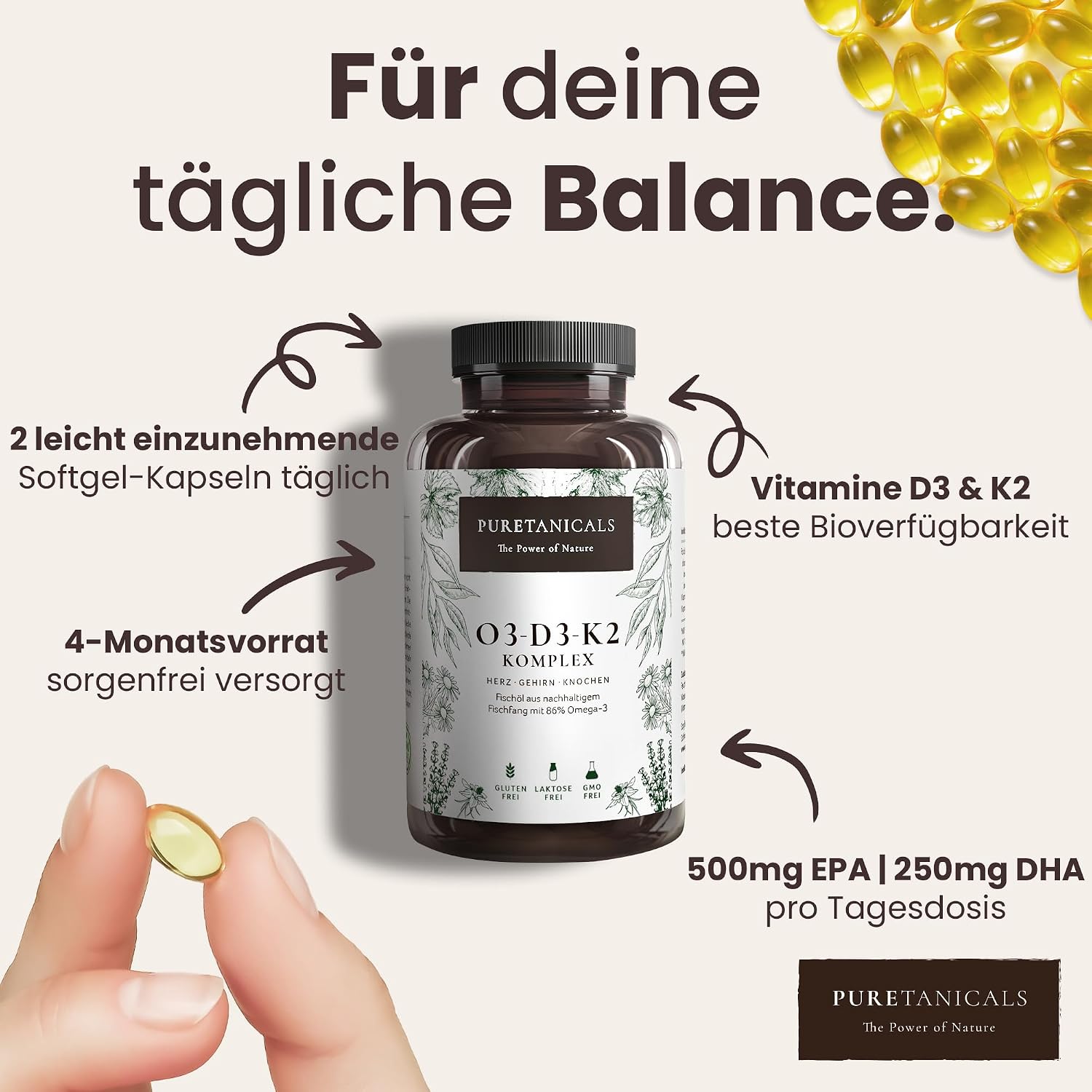 Thumbnail 2 de PURETANICALS Omega 3 + D3 + K2 240 Kapseln đ©ș