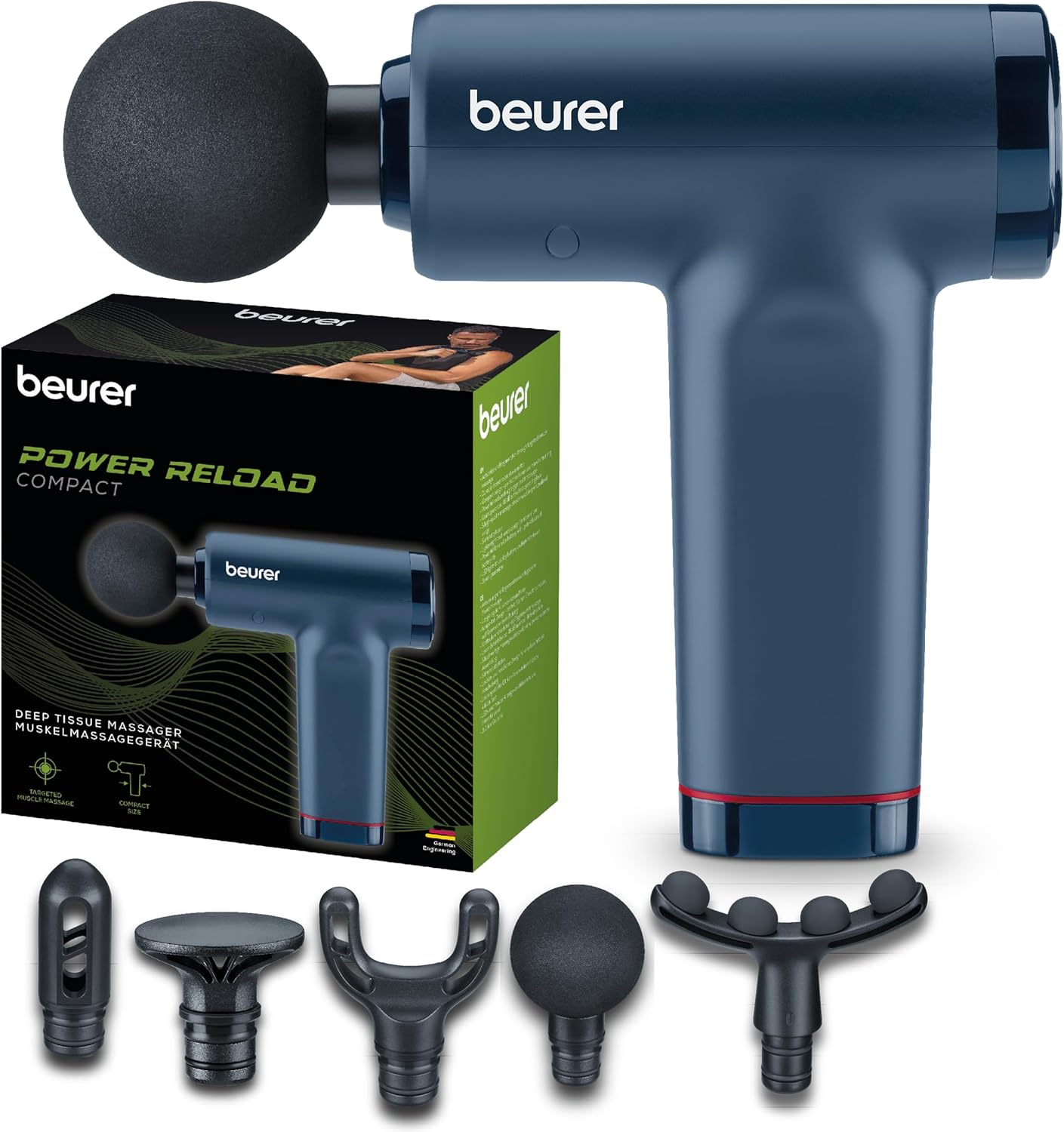Detalle de Beurer PowerReload Massagepistole – Professionelle Triggerpunktmassage mit 5 Aufsätzen und 5 Intensitätsstufen