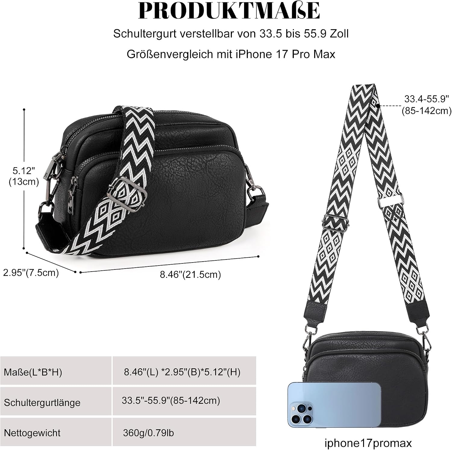 Thumbnail 3 de TANTOMI crossbodytas van echt leer met brede, verstelbare schouderband
