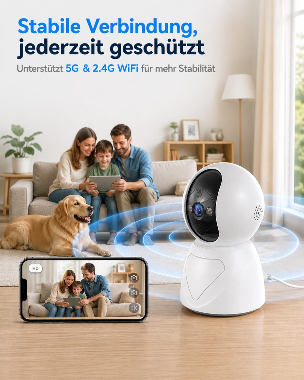 Thumbnail 1 de Guoanvision S800 5G WLAN Überwachungskamera Innen (3 MP, 360° drehbar, Auto-Tracking, Zwei-Wege-Audio, SD/Cloud)