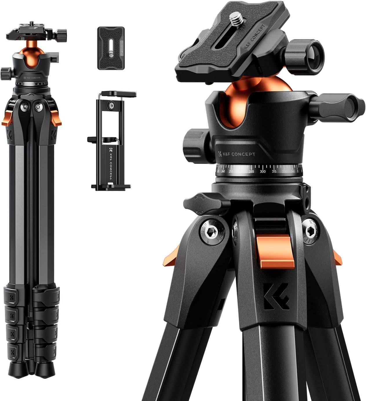 Detalle de K&F CONCEPT Treppiede fotocamera 162 cm in alluminio compatto con borsa e piastra rapida (portata 10 kg)