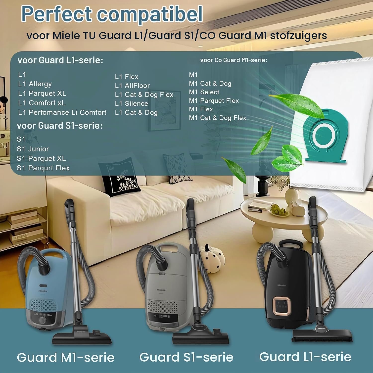 Detalle de Pymin l1 stofzuigerzakken voor Miele TU, 12 stuks met 4 uitlaatfilters