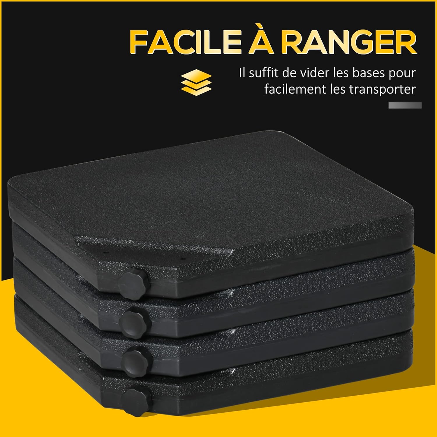 Thumbnail 5 de Outsunny Lestages pour parasols en 4 dalles HDPE (à remplir d’eau ou de sable) jusqu’à 60/70 kg – Noir