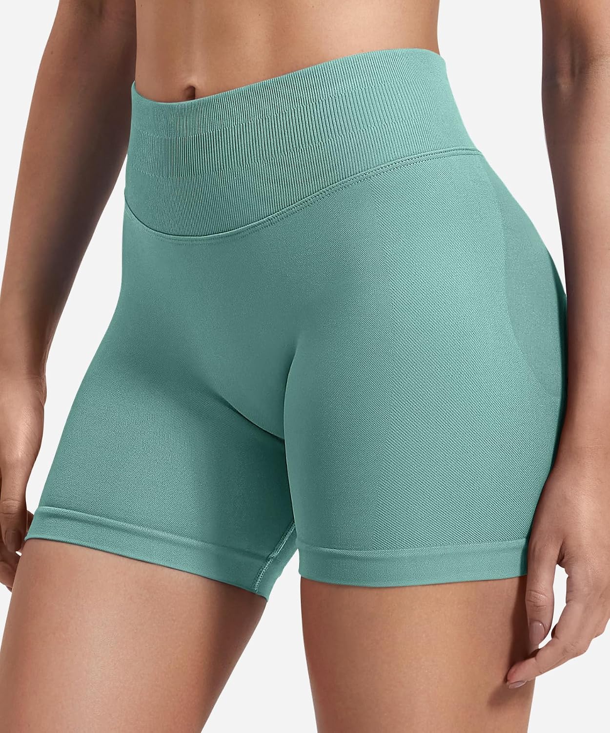 Detalle de ZAAYO Damen Sport Shorts Hidden Scrunch – 4,5" Workout Short mit Scrunch-Gesäßkontur, nahtloser Booty-Lifter