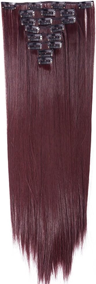 Detalle 2 de SEGO 58cm Clip in Extension Capelli Sintetici Lunghi Lisci – 8 Fasce 140g, Colore Vino Rosso