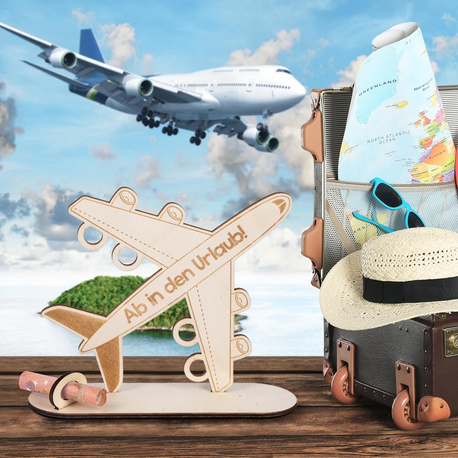 Thumbnail 6 de HOLDLEAF Flugzeug Holz Geldgeschenk – originelle Reisekasse/Sparbüchse zum Geburtstag