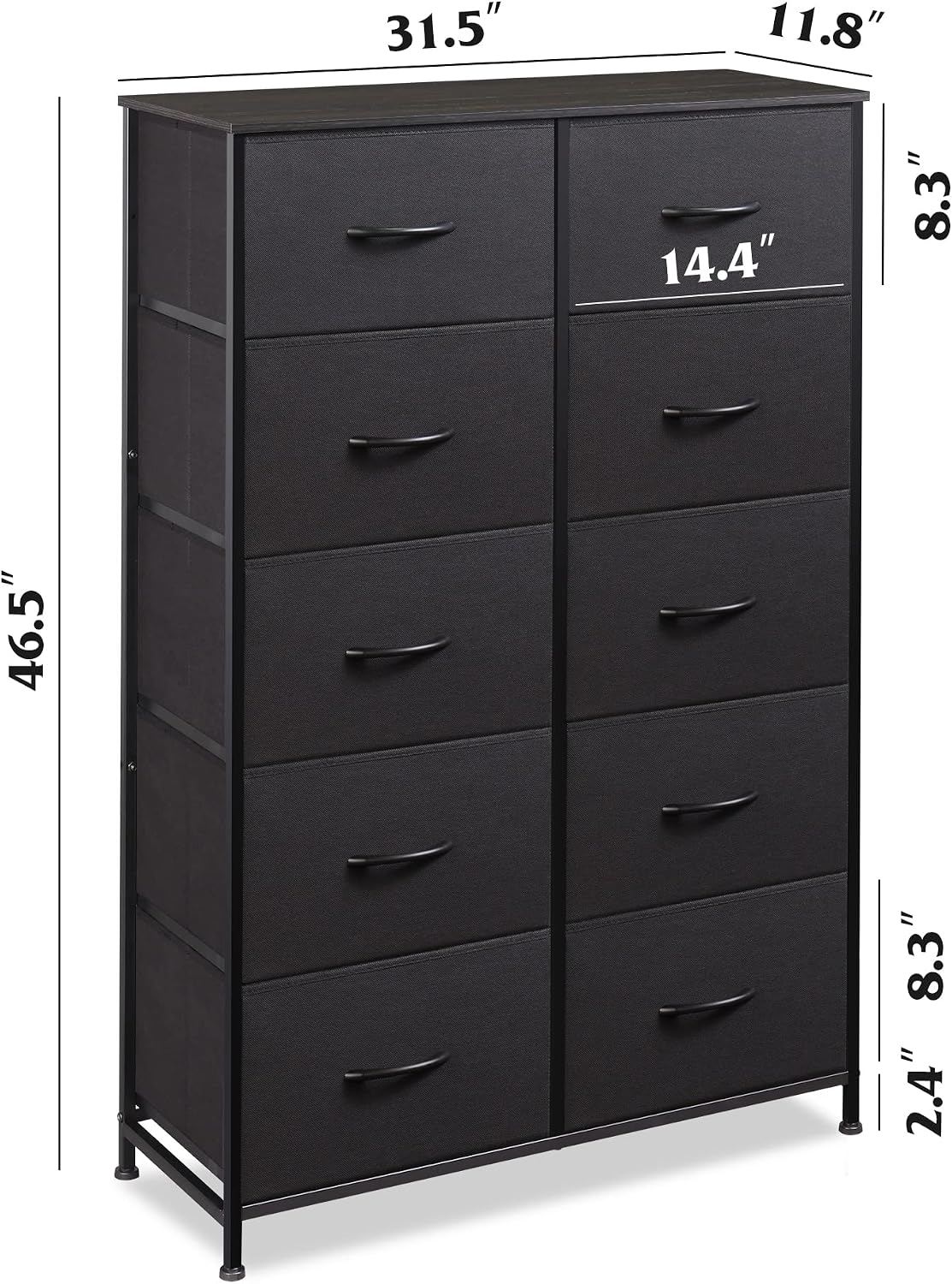 Detalle de WLIVE ASNG059DK 10-Drawer Fabric Dresser with Wood Top and Steel Frame