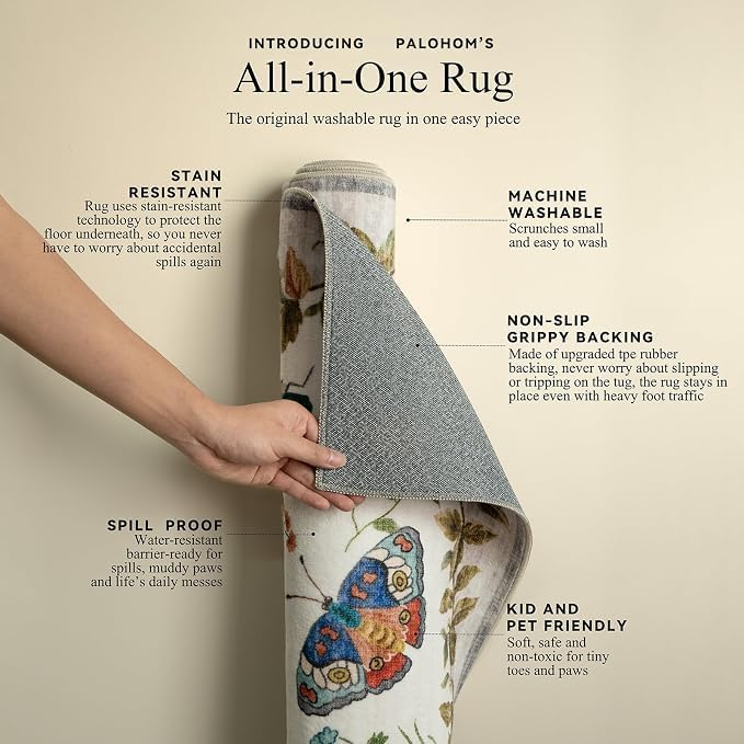 Detalle de Washable 9x12 Area Rug for Living Room, Low Pile Vintage Style (Stain-Resistant, Non-Slip)