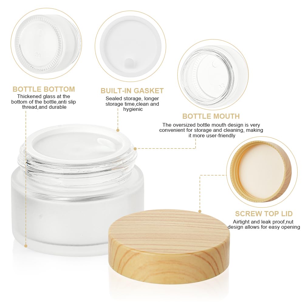 Detalle de HOTUT Glas Leerdose Set – 6 Cremedosen zum Befüllen, 60 g Fassungsvermögen, UV‑Schutzglas mit Holzmaserung Deckel