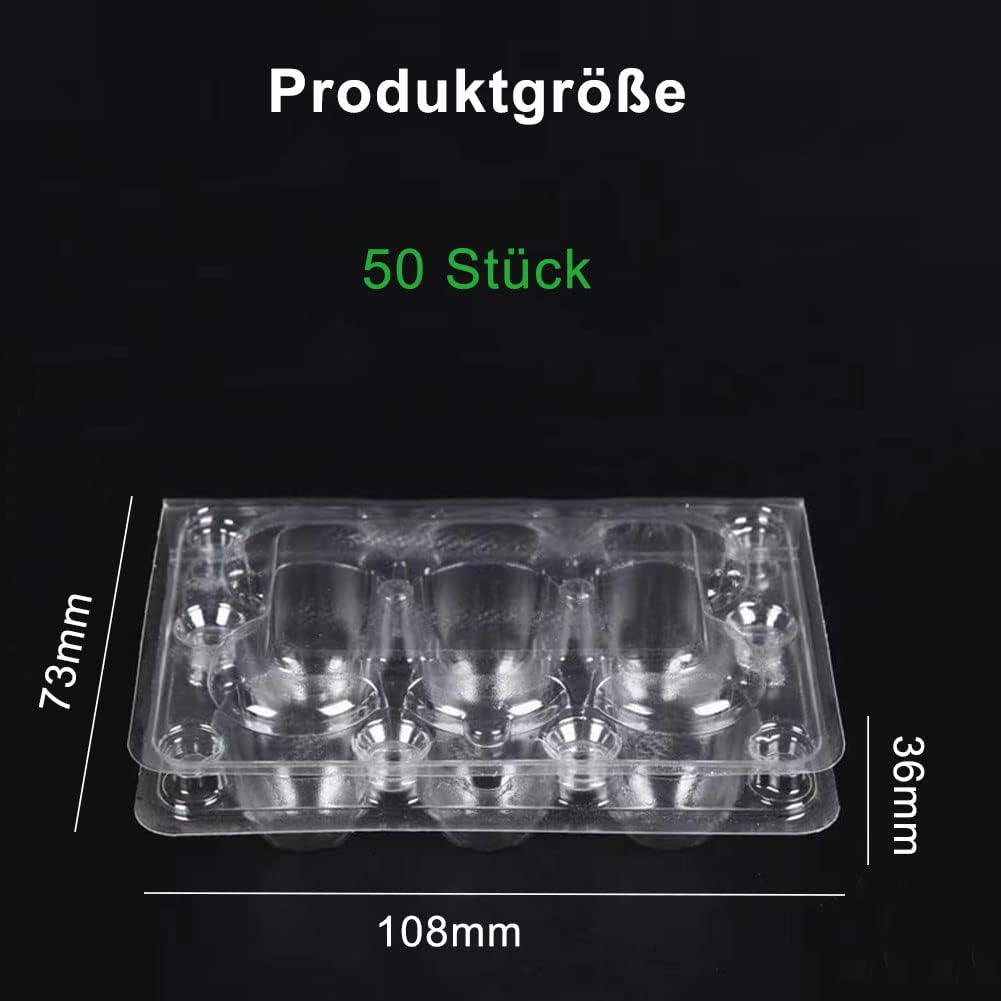 Detalle de Qikaara 50er Set Wachteleierschachteln aus Kunststoff (6 Gitter) – transparente Quail-Egg-Kartons