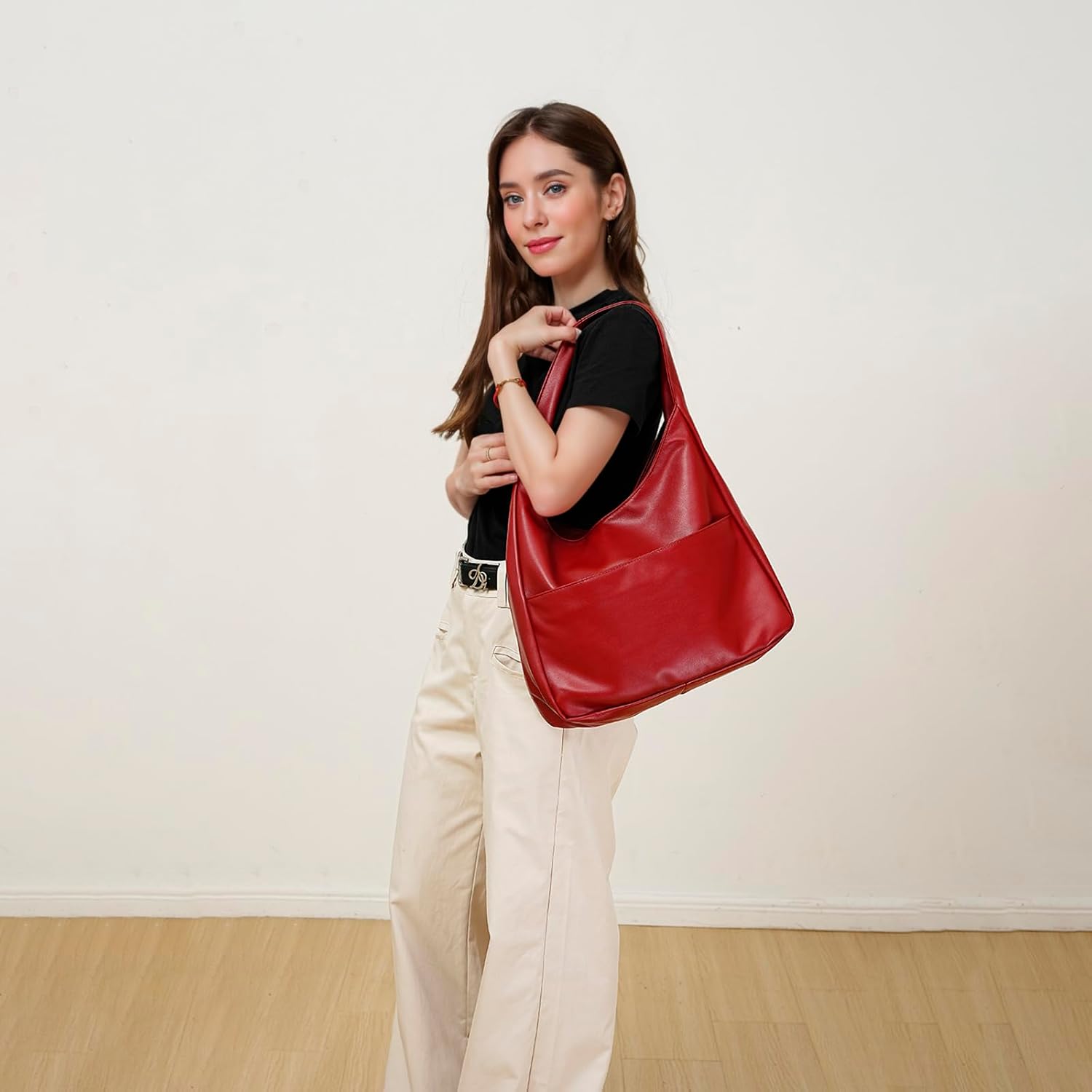 Thumbnail 2 de CUNGGI 2-tlg. Tote-/Hobo-Taschen-Set aus veganem Kunstleder (Schwarz) – große Schultertaschen für Damen