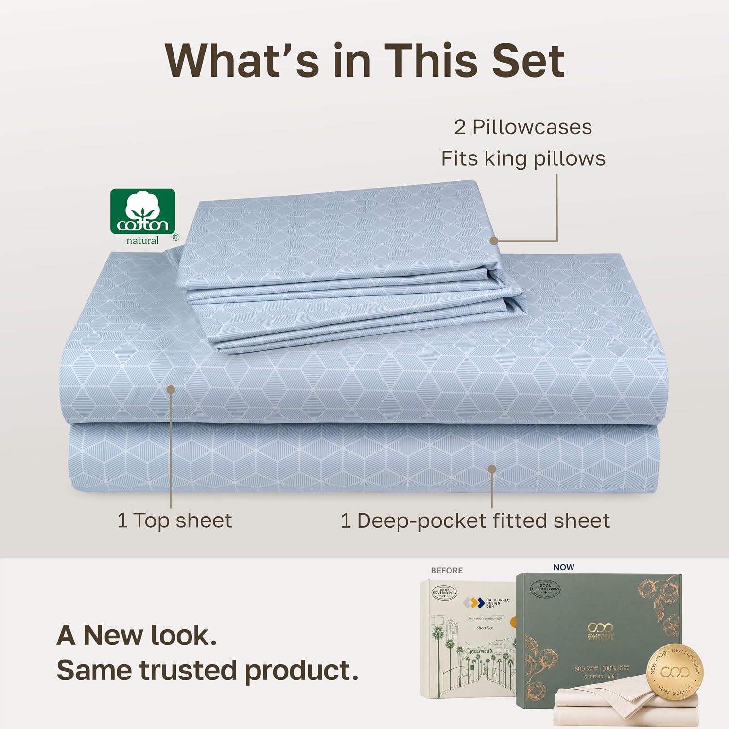 Detalle de California Design Den 840307135223 California King Sheets, Geo Urban Print, 600 TC