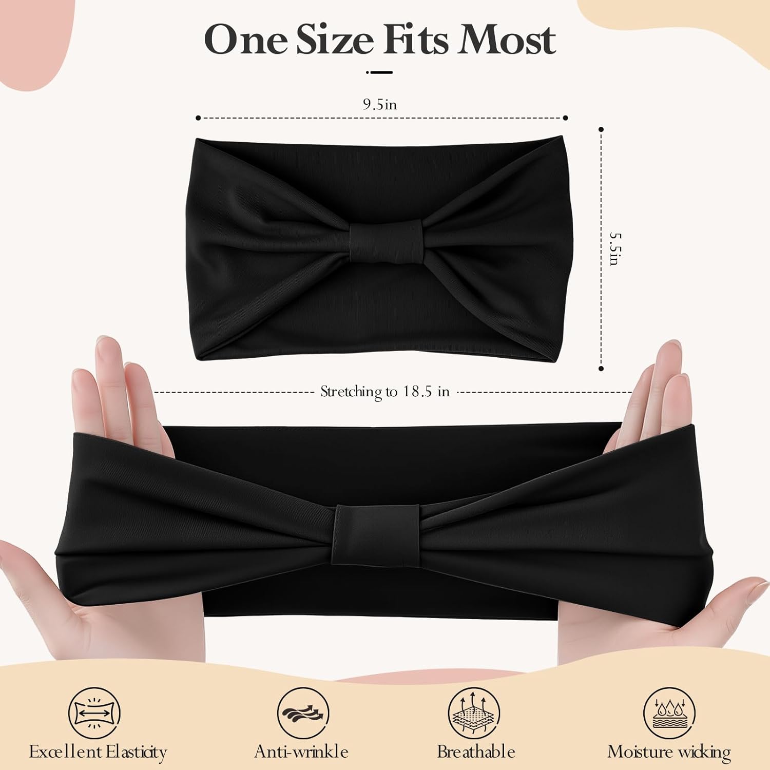 Detalle 2 de HSEM Wide Elastic Knotted Headbands (6-Pack, Black) for Women