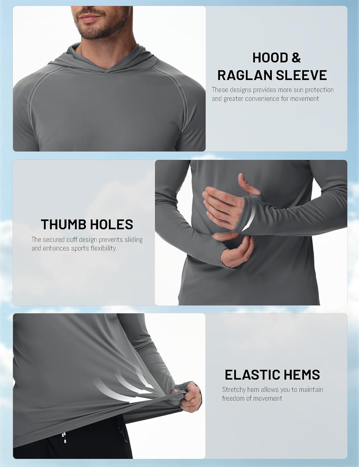 Detalle de MAGCOMSEN Men's Hoodies Sun Protection UPF 50+ Long Sleeve T Shirt