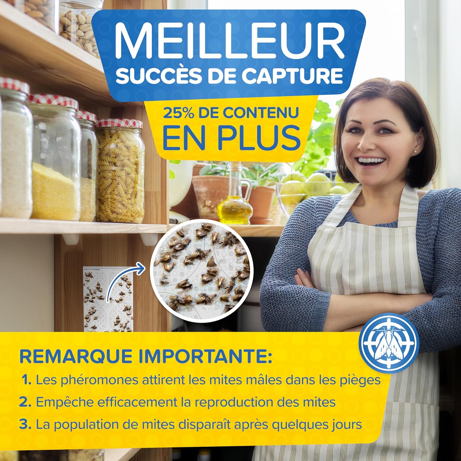 Detalle de Piège à Mites Alimentaires Patronus – Pack avantageux de 10 pièges adhésifs à phéromone, attraction maximale