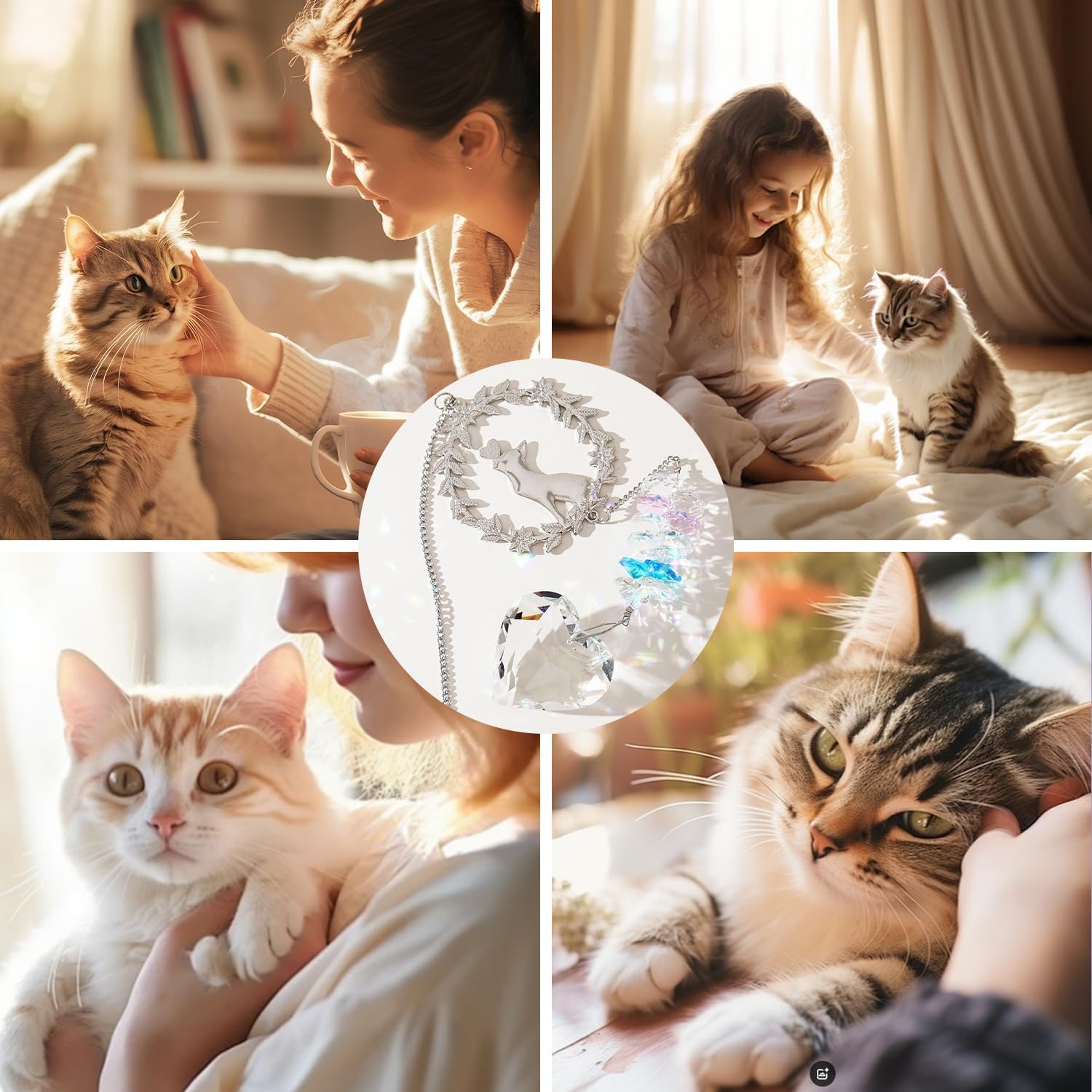 Detalle 2 de HEGELDA Cat Memorial Crystal Suncatcher, White Heart Hanging Keepsake