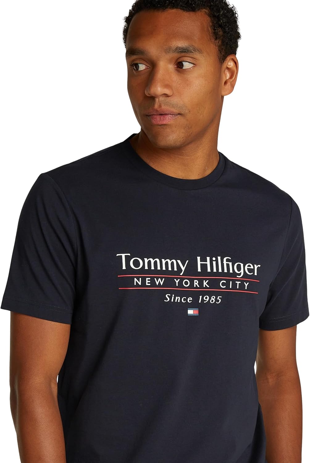 Detalle de Tommy Hilfiger Herren T-Shirt Kurzarm Center Stack Tee mit Rundhalsausschnitt aus Baumwolle