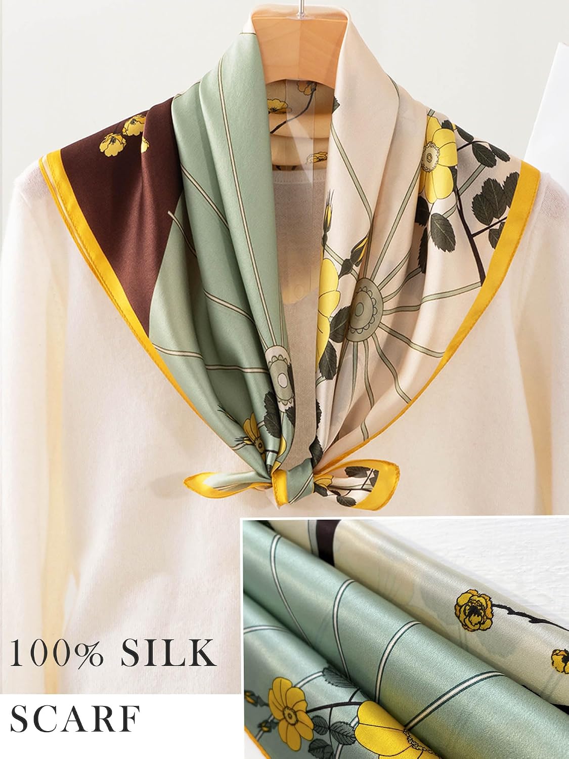 Detalle 2 de Onllh 21-Inch Mulberry Silk Square Scarf for Hair, Neck, and Bag Styling