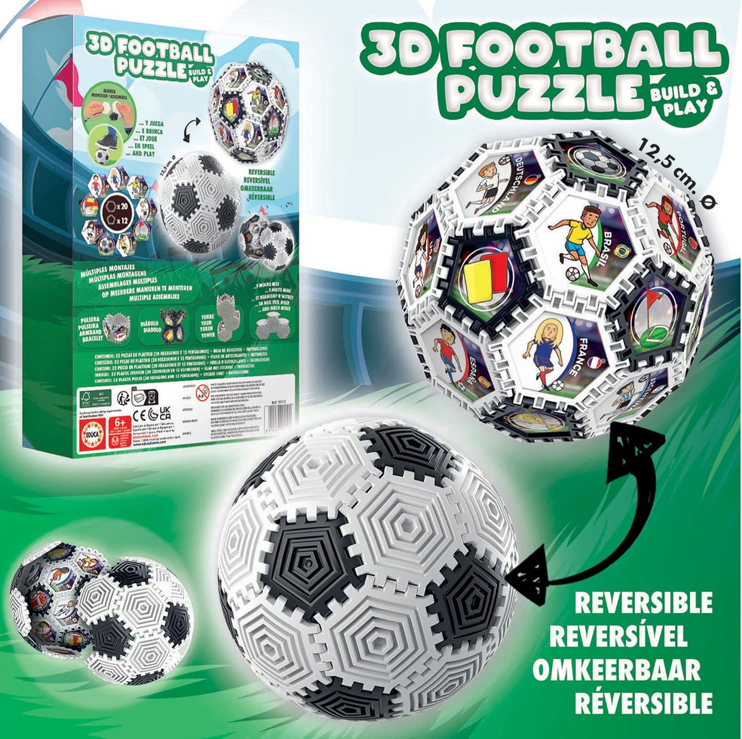 Thumbnail 1 de Educa Puzzle Ball 3D 32 pièces : un puzzle à monter pour créer sphère, bracelet, diabolo… (diamètre 14 cm)