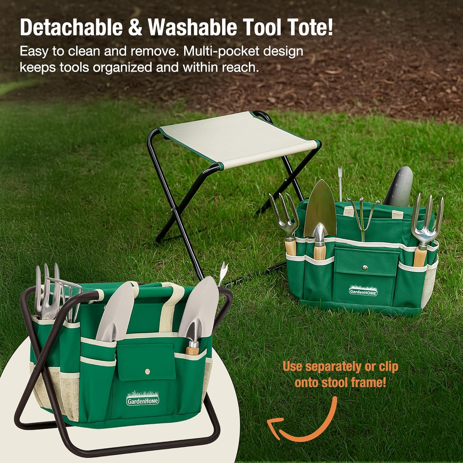 Thumbnail 6 de GardenHOME Garden Tool Set: Stainless Steel 7 Piece with Folding Stool and Detachable Tote