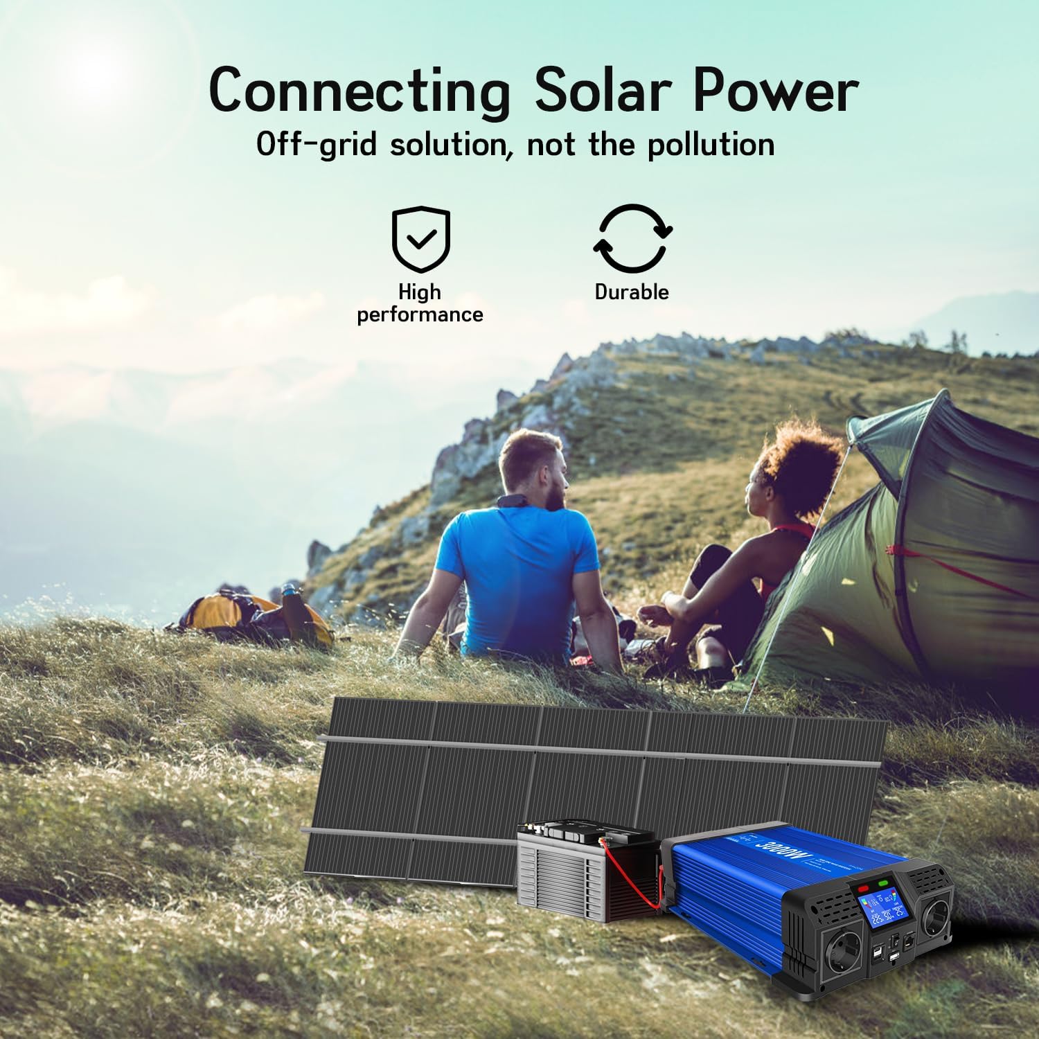 Detalle 2 de ETREPOW Inverter 3000W/6000W 12V-220V Onda Sinusoidale Pura con Telecomando, 2 Prese EU, USB Type-C