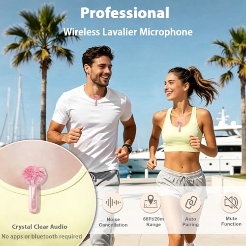 Detalle de Uewpv Pink Wireless Mini Microphone for iPhone 15/16/17, iPad and Android – Pretty in Pink for Creators